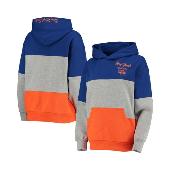 Women's Gray and Blue New York Knicks Assist Colorblock Pullover Hoodie