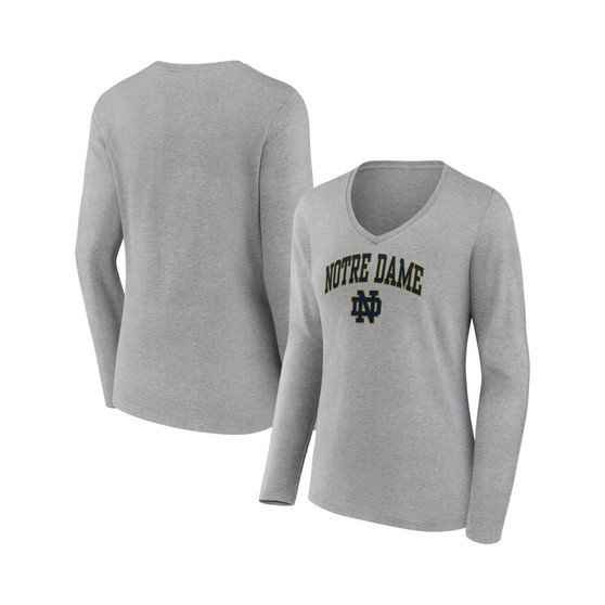 Women's Branded Heather Gray Notre Dame Fighting Irish Evergreen Campus Long Sleeve V-Neck T-shirt