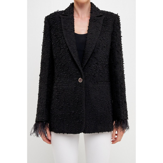 Women's Feather-Trimmed Tweed Blazer