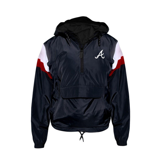Women's Navy Atlanta Braves Plus Size Anorak Quarter-Zip Hoodie