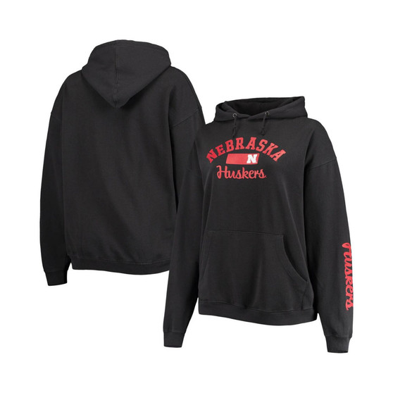 Women's Black Nebraska Huskers Rock n Roll Super Oversized Pullover Hoodie