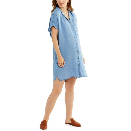 Cotton Chambray Maternity & Nursing Short Sleeve Dress