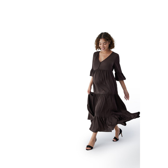 Women's Maternity Long Sleeve Flutter Dress