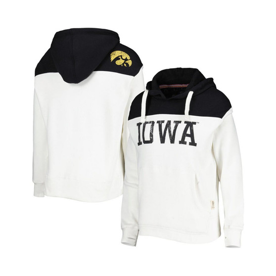 Women's White, Black Iowa Hawkeyes Chicago 2-Hit Yoke Pullover Hoodie