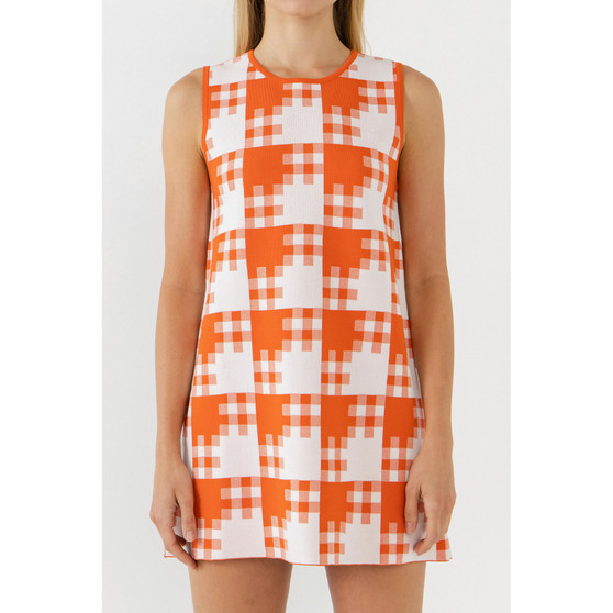 Women's Gingham Check Knitted Shift Dress