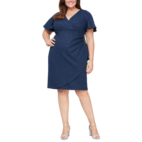 Plus Size Shimmer-Knit Surplice Dress