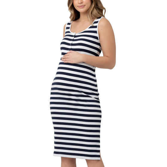 Maternity Lee Button Down St Rib Dress Navy/White