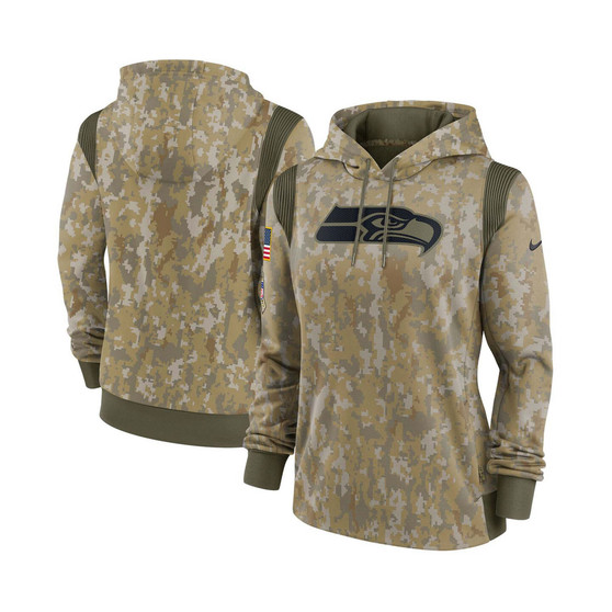 Women's Olive Seattle Seahawks 2021 Salute To Service Therma Performance Pullover Hoodie