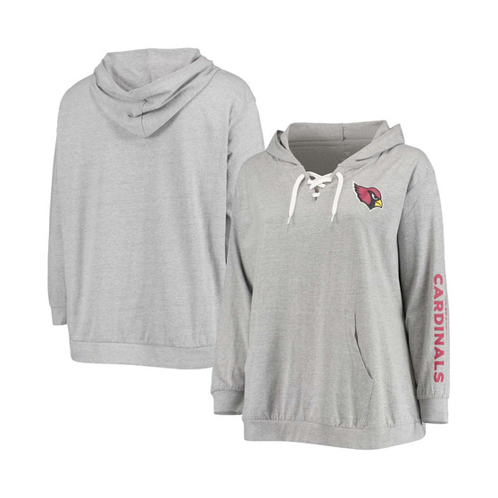Women's Plus Size Heathered Gray Arizona Cardinals Lace-Up Pullover Hoodie