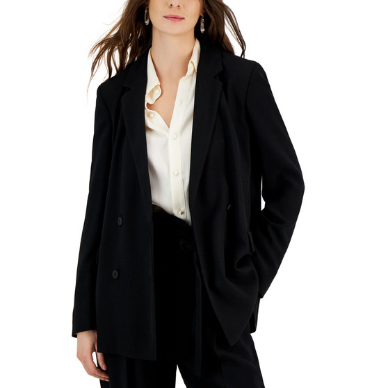 Women's Solid Relaxed-Fit Long-Sleeve Button-Front Blazer