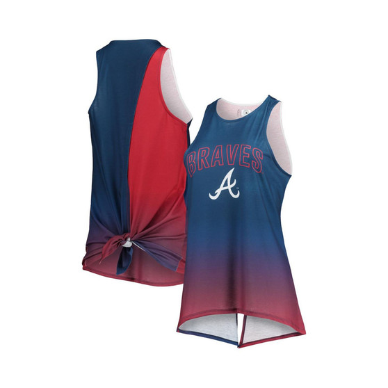 Women's Navy Atlanta Braves Gradient Tie-Back Racerback Tank Top