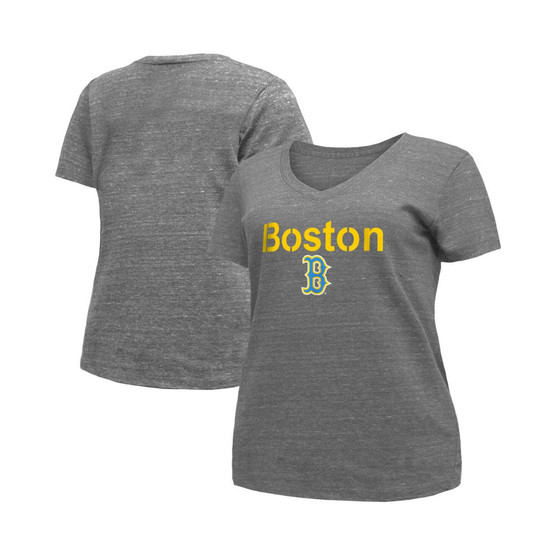 Women's Heathered Gray Boston Red Sox City Connect Plus Size V-Neck T-shirt