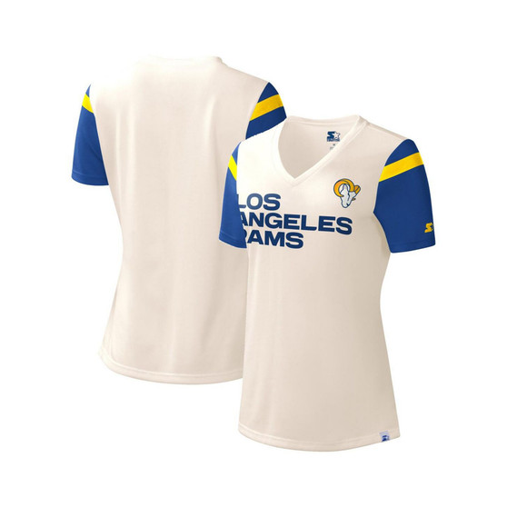 Women's White Los Angeles Rams Kick Start V-Neck T-shirt