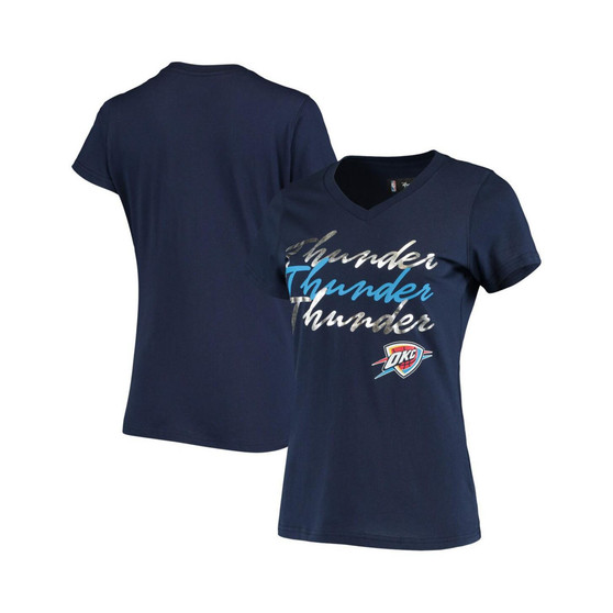 Women's Navy Oklahoma City Thunder Power Forward Foil V-Neck T-shirt