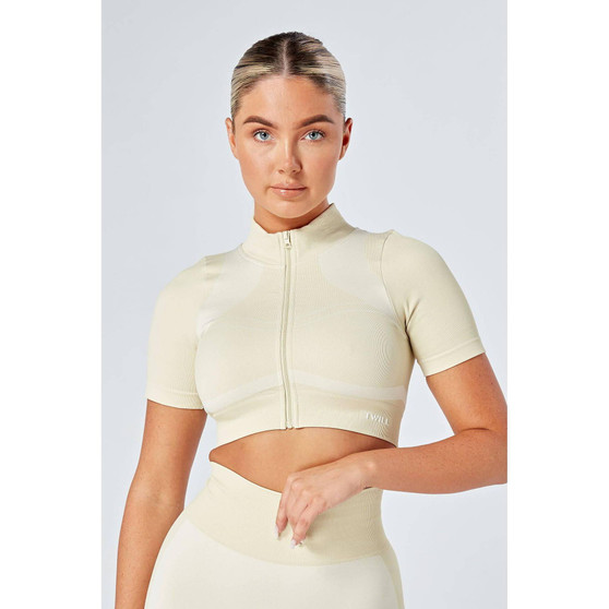 Women's Recycled Colour Block Zip-up Crop Top - Stone