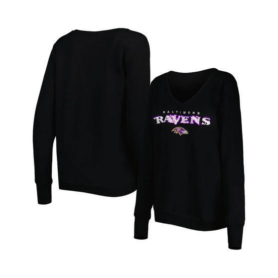 Women's Black Baltimore Ravens Sequin Logo V-Neck Pullover Sweatshirt