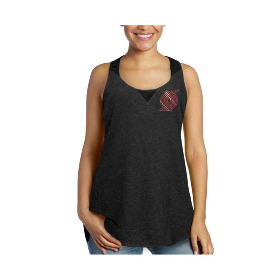 Women's Threads Black Portland Trail Blazers French Terry Deconstructed Racerback Tri-Blend Tank Top