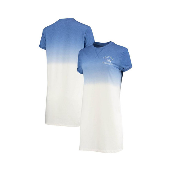 Women's Heathered Royal and White Seattle Seahawks Ombre Tri-Blend T-shirt Dress