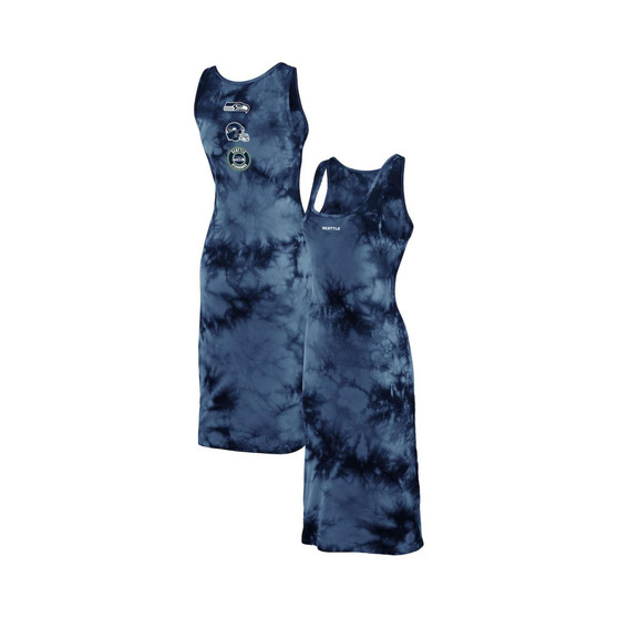 Women's College Navy Seattle Seahawks Tie-Dye Tank Top Dress