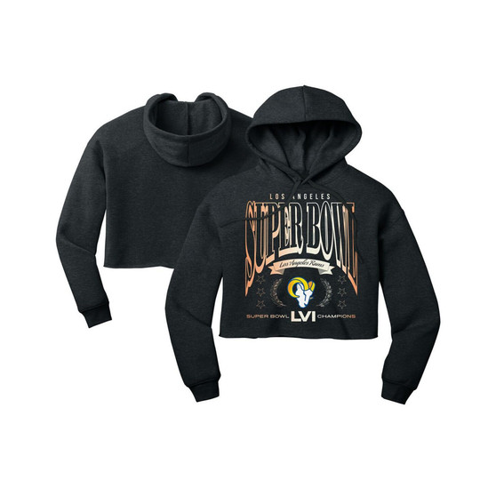 Women's Heather Charcoal Los Angeles Rams Super Bowl LVI Champions We Are The Champs Cropped Pullover Hoodie