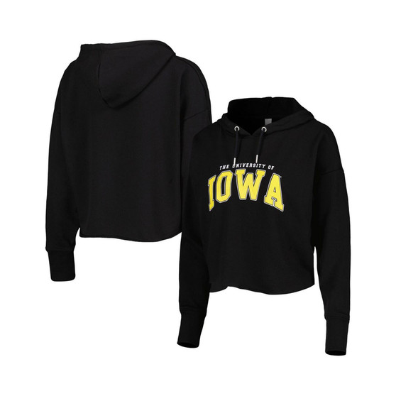 Women's Black Iowa Hawkeyes Core University Cropped French Terry Pullover Hoodie