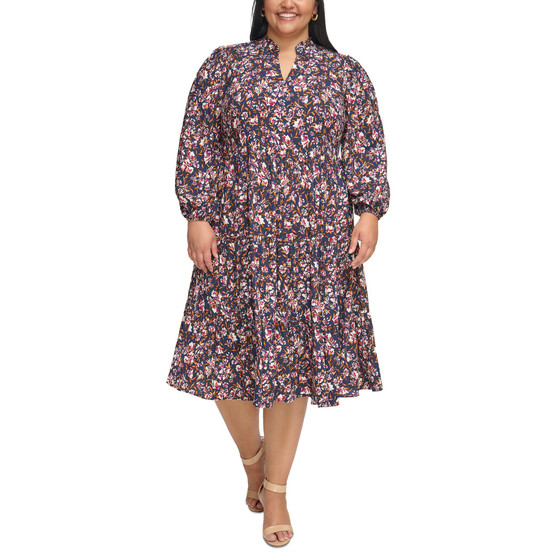 Plus Size Floral-Print Midi Dress