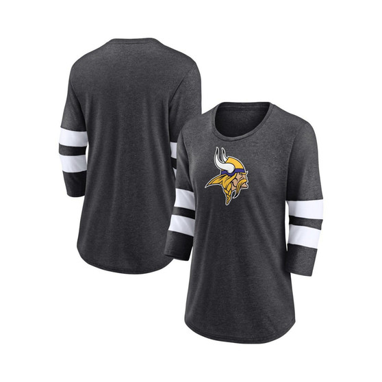 Women's Branded Heathered Charcoal Minnesota Vikings Primary Logo 3/4 Sleeve Scoop Neck T-shirt