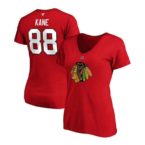 Women's Patrick Kane Red Chicago Blackhawks Authentic Stack Name Number V-Neck T-shirt