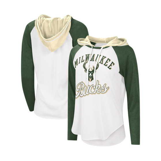 Women's White Milwaukee Bucks MVP Raglan Hoodie Long Sleeve T-shirt