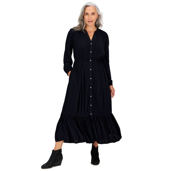 Petite Long-Sleeve Button-Up Maxi Dress, Created for Macy's