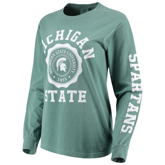 Women's Green Michigan State Spartans Oversized Comfort Colors University Seal Long Sleeve T-shirt