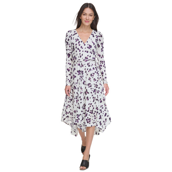 Women's Ribbed Handkerchief-Hem Surplice-Neck Dress