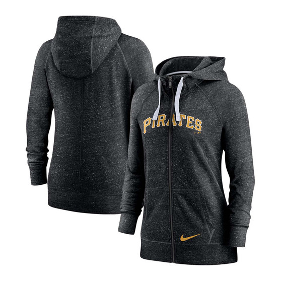 Women's Heathered Black Pittsburgh Pirates Wordmark Gym Vintage-Like Raglan Full-Zip Hoodie