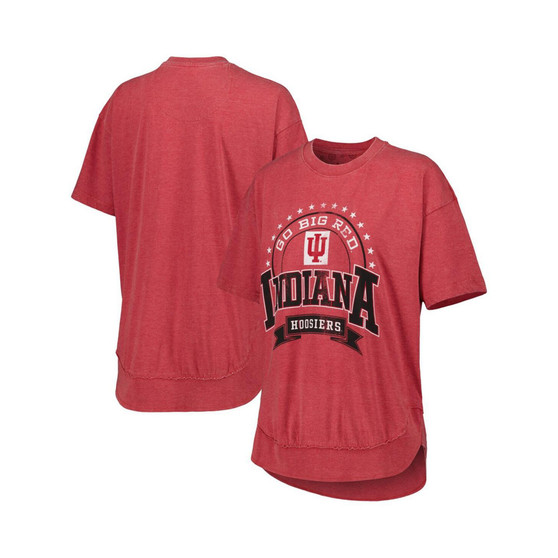 Women's Heather Crimson Indiana Hoosiers Vintage-Like Wash Poncho Captain T-shirt