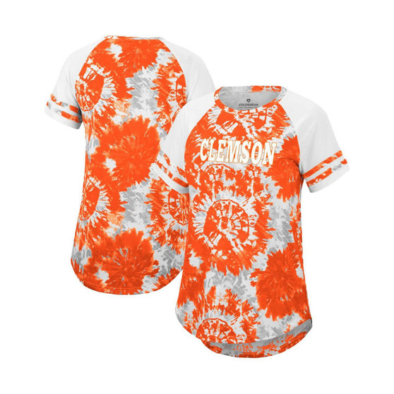 Women's Orange, White Clemson Tigers Annie Oversized Tie-Dye Raglan T-shirt
