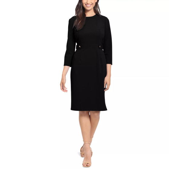 Petite 3/4-Sleeve Tab-Waist Sheath Dress