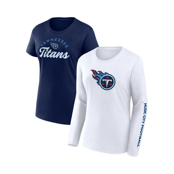Women's Branded Navy, White Tennessee Titans Lightweight Short and Long Sleeve T-shirt Combo Pack