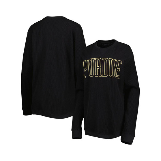 Women's Black Purdue Boilermakers Surf Plus Size Southlawn Waffle-Knit Thermal Tri-Blend Long Sleeve T-shirt