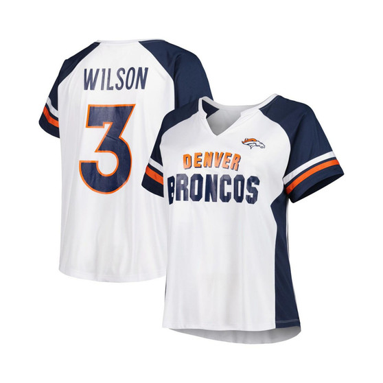 Women's Russell Wilson White Denver Broncos Plus Size Notch Neck T-shirt