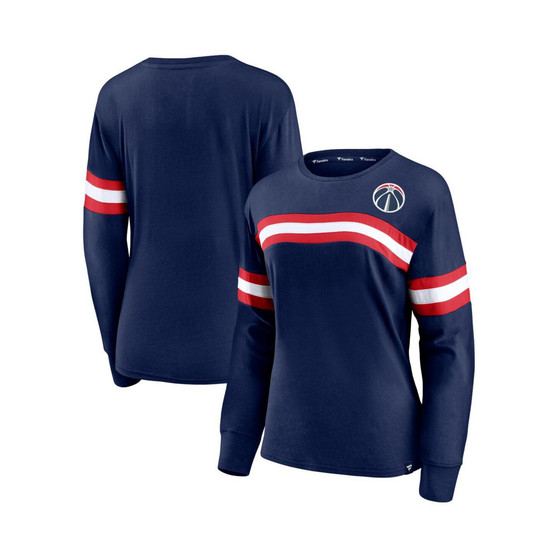 Women's Branded Navy Washington Wizards Block Party Chest Logo Striped Long Sleeve T-shirt