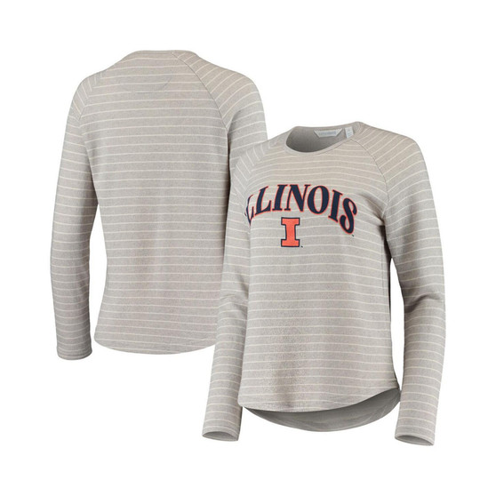 Women's Heathered Gray Illinois Fighting Illini Seaside Striped French Terry Raglan Pullover Sweatshirt