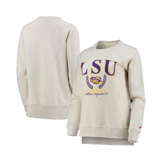 Women's Oatmeal LSU Tigers Academy Raglan Pullover Sweatshirt