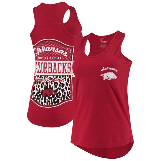 Women's Cardinal Arkansas Razorbacks Sanders Animal Print Tank Top