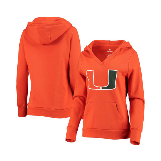 Plus Size Orange Miami Hurricanes Primary Logo V-Neck Pullover Hoodie