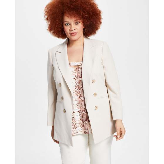 Plus Size Linen Faux-Double-Breasted Blazer, Created for Macy's