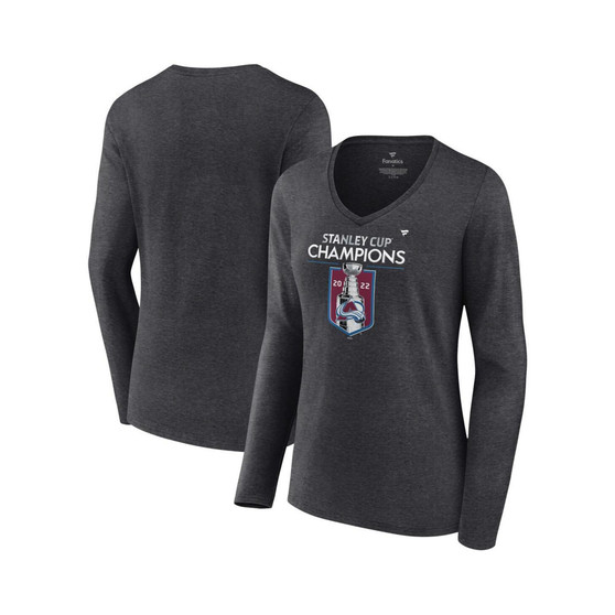 Women's Branded Heathered Charcoal Colorado Avalanche 2022 Stanley Cup Champions Locker Room V-Neck Long Sleeve T-shirt