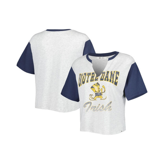 Women's Heather Gray and Navy Notre Dame Fighting Irish Dolly Cropped V-Neck T-shirt