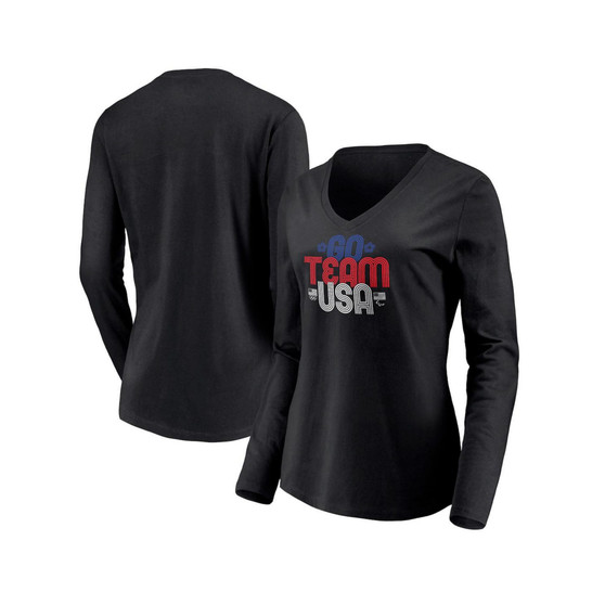 Women's Branded Black Groovy V-Neck Long Sleeve T-shirt