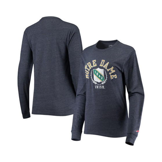 Women's Heathered Navy Notre Dame Fighting Irish Seal Victory Falls Oversized Tri-Blend Long Sleeve T-shirt