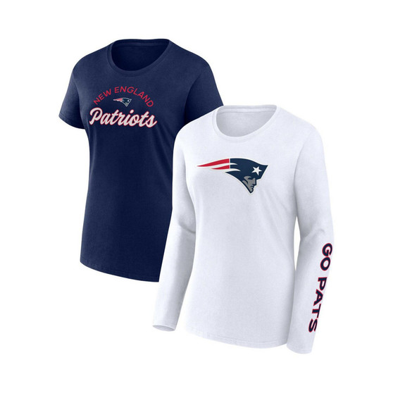 Women's Branded Navy, White New England Patriots Lightweight Short and Long Sleeve T-shirt Combo Pack